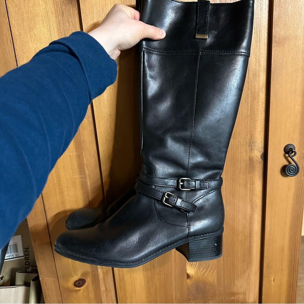 Bandolino Black Leather Knee-High Riding Boots
